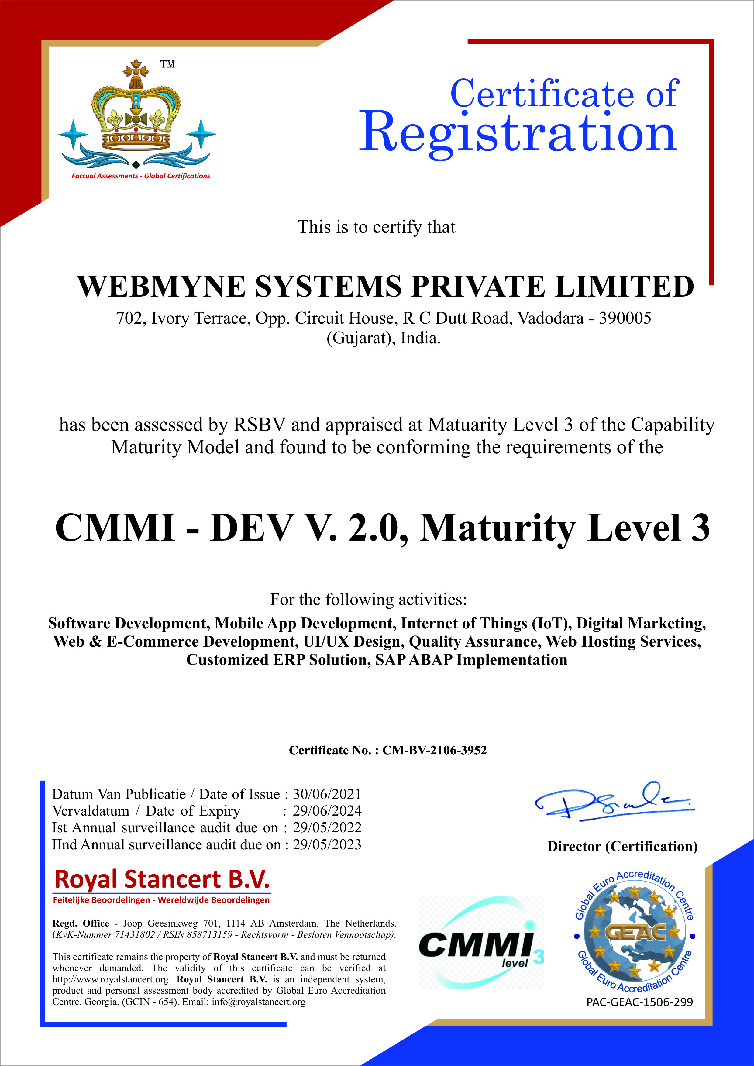 Cmmi - Dev V.2.0,maturity Level 3 Certified Company